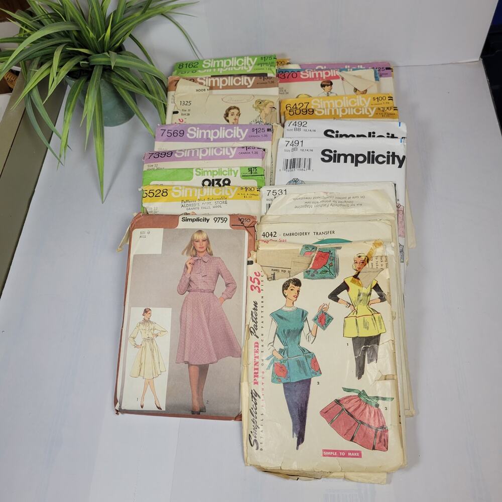 Vtg Simplicity Sewing Pattern Lot 24 50s-90s Dress Shirt Apron Ladies Kids Craft